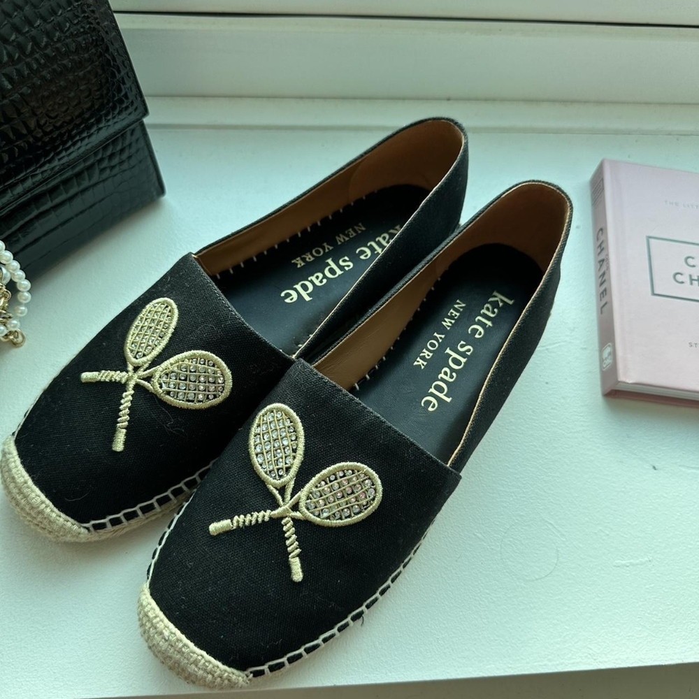 Kate Spade New York Double Tennis Espadrilles Black Flats Size 10
